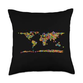 Best Places on Earth World Map of Colored Letters Global Geography for Kids Throw Pillow, 18x18, Multicolor