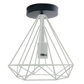 Retro Vintage Industrial Flush Mount Ceiling Light, Retro Pendant Lighting Hanging semi Flush Mount Fixture Wire Cage Lamp (White Diamond)