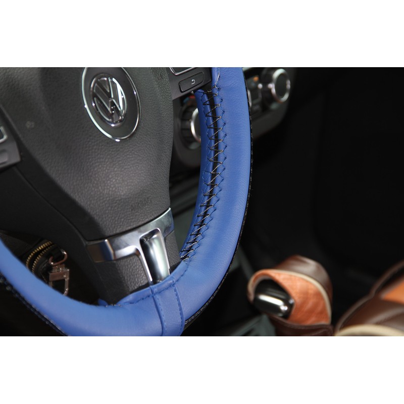 14.25"-15" Steering Wheel Wrap Cover PVC Leather Stitch on with