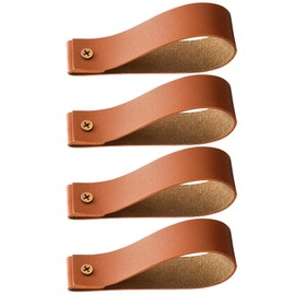 Angoily Curtain Rod Leather Strap Holder, 4 PCS Brown Leather Strap Hooks Wall Mounted Leather Hooks Wall Hanging Strap