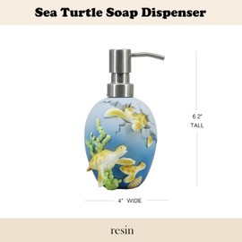 6-inch Turtle Soap Dispenser - Ocean Theme Resin Hand Soap & Lotion Organizer, Seashell Design Bathroom Decor Accents