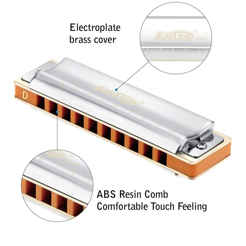 East top 10 Holes Professional Diatonic Blues Harmonica Key of