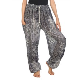 LOFBAZ Harem Pants for Women Yoga Boho Sweatpants Womens Bohemian Hippie Clothing Palazzo Beach Clothes Casual Pajama Peacock 1 Black B XXX-Large