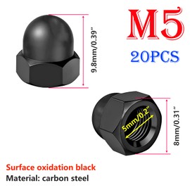 Qrity 20 Pcs Acorn Cap Nuts, M5 Black Carbon Steel Dome Nuts, Decorative Hex Cap for Protecting Screws and Bolts