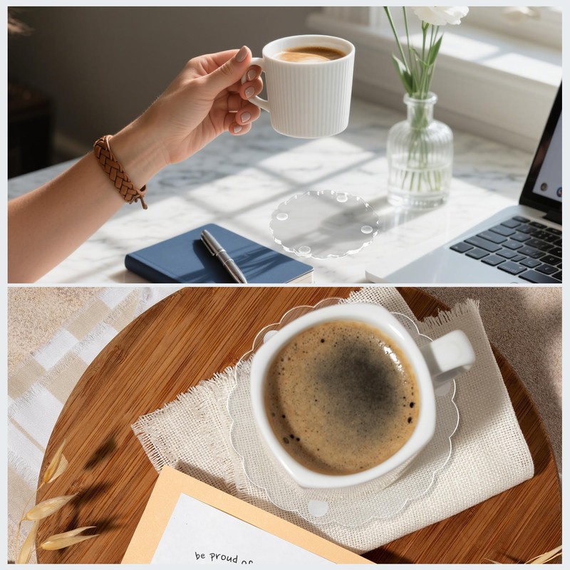 12 Pcs Scalloped Acrylic Coasters for Drinks Clear Coaster with