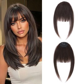 TESS 100% Real Human Hair Clip in Fringe Hairpiece Fashion Bangs Extensions for Women UK Daily Wear #02 Dark Brown