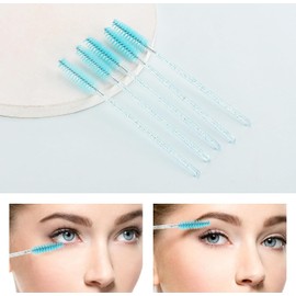 Tbestmax 50 Pcs Varitas de Mascara Desechables, Cristalino Ceja Spoolies Cepillo para Extensiones de Pestañas, Pestañas de Ojos y Brocha de Maquillaje (Azul)