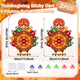 chiazllta 2PCS Thanksgiving Dart Board Sticky Balls Toys Games Fall Turkey Dart Board Kit with 6 Sticky Balls and 2 Hooks for Kids Boys Girls Thanksgiving Indoor Outdoor Sports Fun Party Games