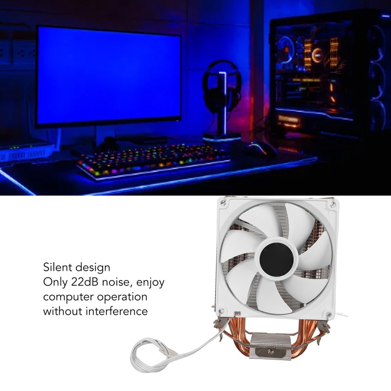 CPU Cooling Fan Professional Efficient 6 Tubes 3 Wires White