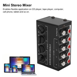 4 Channel Mini Audio Mixer, RCA 1 Inputs 4 Output Line Stereo Distributor Mini Audio Mixer, Professional Stereo Mixer Passive for Small Stage Computer Phone Tablet