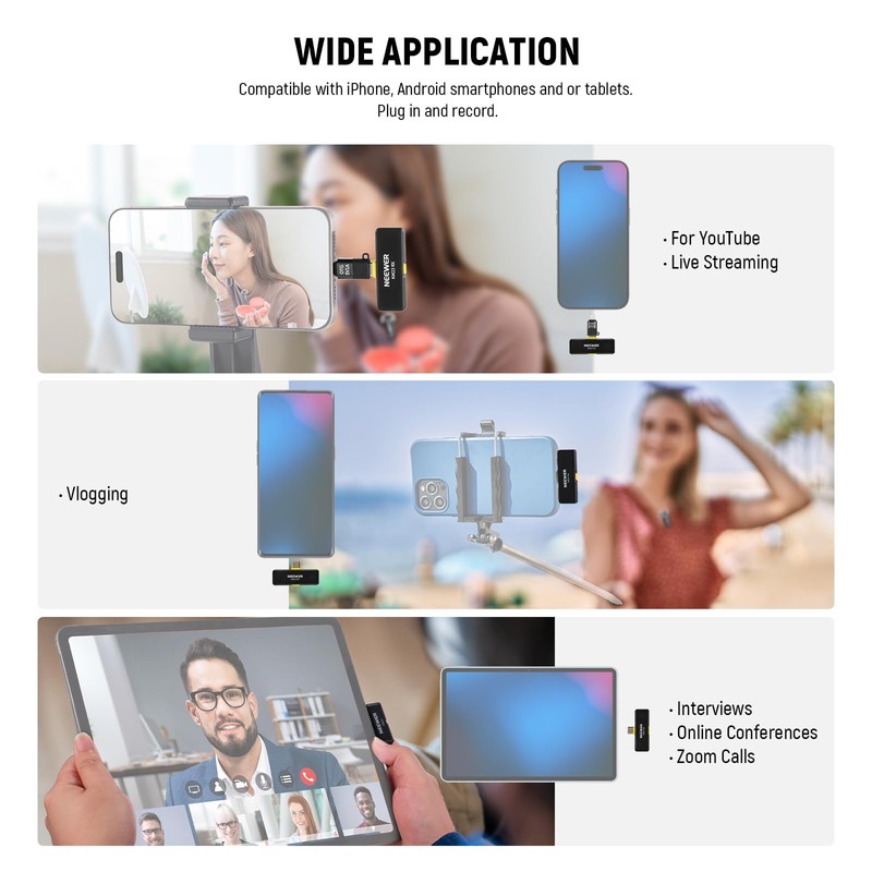 NEEWER Wireless Lavalier Microphone for iPhone Android Tablet PC Laptop