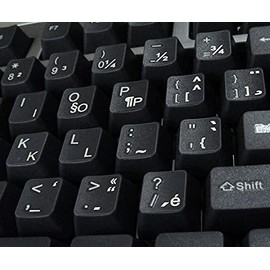 French QWERTY Canadian Keyboard Labels with White Lettering ON Transparent Background for Desktop, Laptop and Notebook