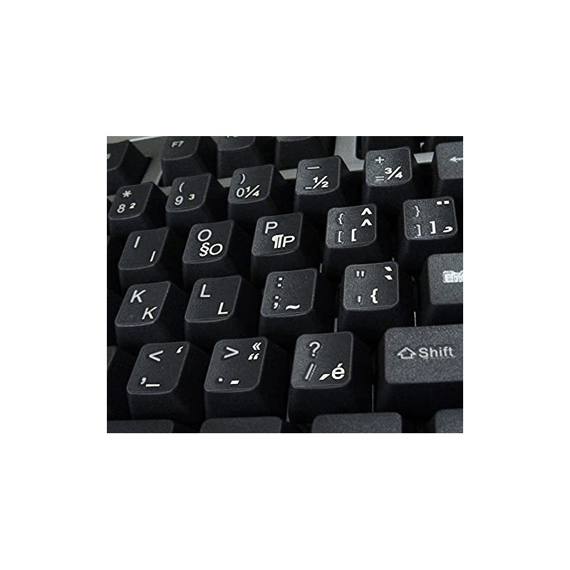 French QWERTY Canadian Keyboard Labels with White Lettering ON Transparent