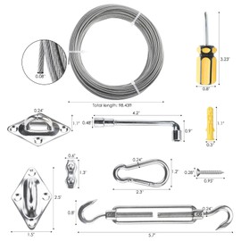 SanSanYa Triangle & Rectangle Sun Shade Sail Hardware Kit 304 Stainless Steel Shade Sails Installation Kit, 100FT Wire Rope Hardware Kit for Outdoor Lawn Patio Garden