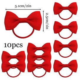 10pcs Solid Color Butterfly Knot Hair Rope, School Girls Hair Accessories Kit, Bows and Elastics Bands, Accessories for Women, Girl Birthday Gift (Red)