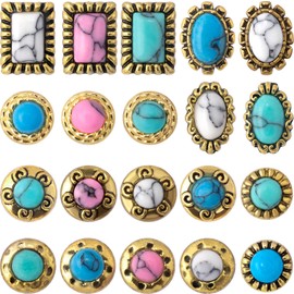 HINZIC 20Pcs Western Nail Charm 3D Vintage Turquoise Daisy Nail Art Rhinestones Blue White Pink Marble Gems Jewel Accessories for Acrylic Nails Women Valentines Wedding Prom Decorations -20 Styles