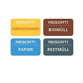 Resorti Sticker Set of 4 for Waste and Waste Separation Design Square Residual Waste Yellow Sack Organic Waste Paper Waste