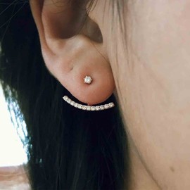 Yheakne Crystal Bar Ear Climber Earrings Silver Rhinestone Ear Jacket Earrings Boho Bar Ear Crawlers Earrings Minimalist Geometric Moon Earrings Jewelry for Women and Girls