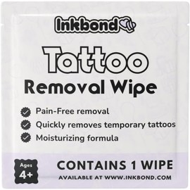 Toallitas para eliminar tatuajes temporales Inkbond: rápidas, suaves y seguras para la piel. Eliminan cualquier tatuaje temporal en segundos.