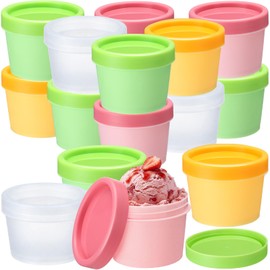 Teenyyou 50 Pack 3oz Mini Homemade Ice Cream Containers with Lid Freezer Storage Tub Homemade Ice Cream Container Reusable Leakproof Dessert Bowls for Sorbet (Pink, Yellow, Light Green, Natural Color)