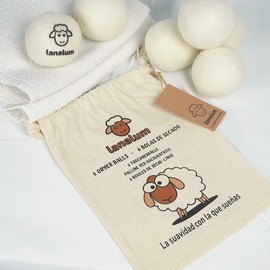 lanalum® [6 Units] 100% Wool Drying Balls for Dryers Greater Energy Savings and Softness Alternative or Savings of Softener Use - Plastic, Natural, Sustainable and Eco-Friendly.