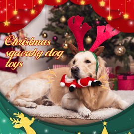 Liliful 4 Pieces Christmas Squeaky Dog Toys Bulk Xmas Stuffed Plush Dog Toys Santa Claus Snowman Elk Penguin Dog Interactive Teething Chew Toys for Christmas Small Medium Large Dogs Gift Toys