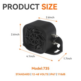 GAMPRO 735 Back-up Alarm 12V-48V 110dB IP67 Waterproof Dust-Proof Reversing Warning Alarm with Super Loud Beeper Tone for Truck Van Forklift Car Lorry Agricultural Vehicles 6PACK