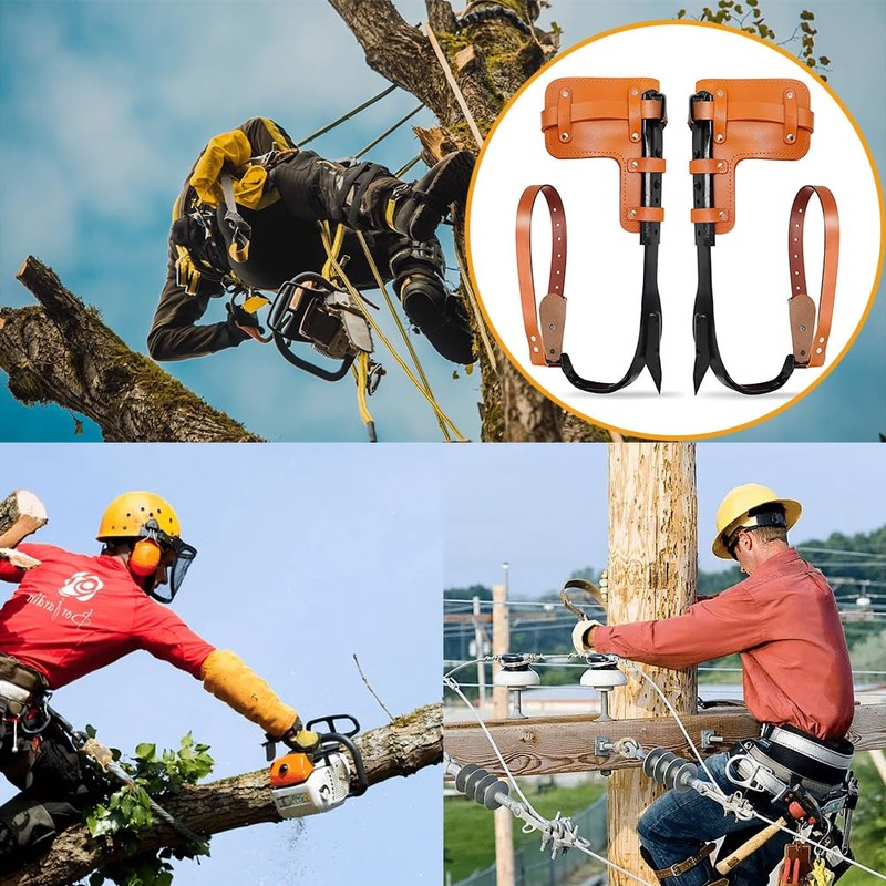 MYCGJH Upgrade Cow Leather Tree Climbing Spikes Set with Harness