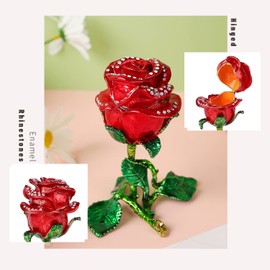 FASSLINO Rose Flower Jewelry Trinket Box with Hinged Hand-Painted Enamel Ornaments Gift for Home Decor