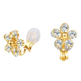 Cupimatch Women's Clip-On Earrings Without Pierced Ears Clip Earrings Women's Stud Earrings Silver 925 Flower Rhinestone Earrings Cute Ear Clip for Girls Women, Stainless Steel