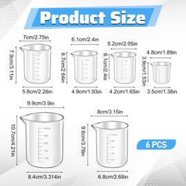 LXUEJIE 6 Pcs Plastic Graduated Beaker, 6 Sizes Transparent PP Measuring Cup Mixing Cup Lab Measuring Cups in 500ml/250ml/150ml/100ml/50 ml, 25 ml Capacity for Kitchen Lab Science Experiments