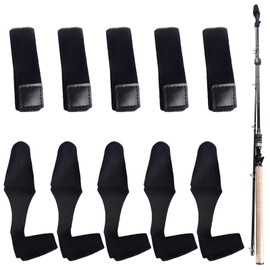 Riceel Rod Bands Fishing 5 Pairs Fishing Rod Straps Set Fishing Rod Holder Velcro Straps Fishing Accessories High Elasticity Black Rod Sock Rod Protector Elastic Fishing Rod Pockets