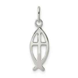 Sterling Silver Ichthus Fish Cross Charm Pendant. Add to Necklace or Bracelet