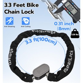 Anweller Fingerprint Bike Chain Lock, 3.3 ft Long Durable 0.31 inch Thick Heavy Duty Anti-Theft Weatherproof, Biometric Smart Lock for Bike, Motorcycle, Scooter, Moped, Outdoor Fence & Gate, Black