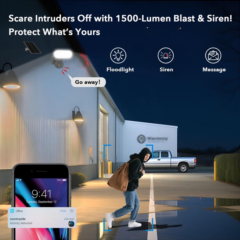 Solar Powered 4G Cellular LTE Wireless Floodlight Security Camera, No