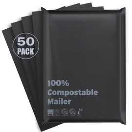 Eargardin Compostable 10x15 inch Shipping Bags with Self Seal Waterproof Shipping Mailers with Eco Friendly Packaging Envelopes Supplies Mailing Bags BPI Certified Black, 50 Counts