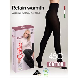 Conte Cotton 450 Den Opaque Ultra Warm Tights, Black (Nero), X-Large