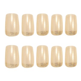 YoYoee Short Square Press on Nails Glitter Fake Nails Acrylic Nude False Nails Full Cover Nails Tips for Women and Girls 24Pcs