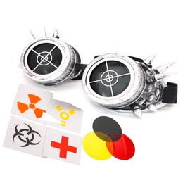 4sold Unisex Round Rave Cosplay Steampunk Goggles UV400 Premium Quality Cyber Glasses Victorian Punk Style Welding Cosplay in a Gothic Style Goth Rustic Rivet Vintage Led (Grey Studs Cross)