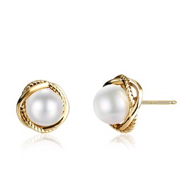 Desnuage Pearl Stud Earrings for Women - Gold Rope Twist Design Hypoallergenic Small Studs Earrings Birthday Gift