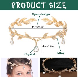 XoeLLe Princess Crystal Crown, Elf Crown, Vintage Green Rhinestone Tiara, Crystal Beads Forehead Headpiece, Tiara for Wedding, Bridal Themed Party, Carnival, Cosplay, Festival Accessories, Rhinestone