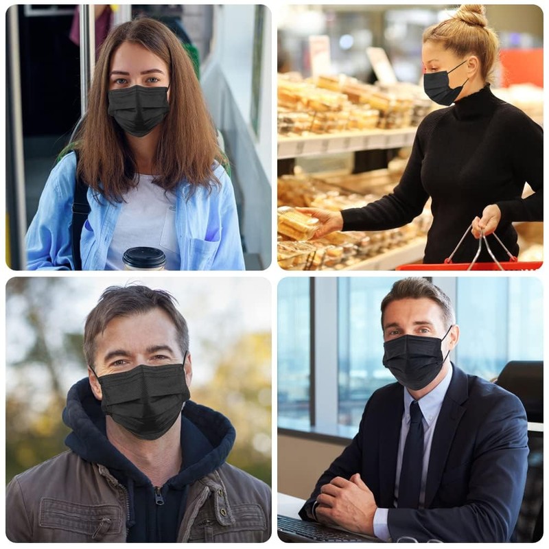100 Pack Disposable Face Masks, 3 Layer Filter Protection Black