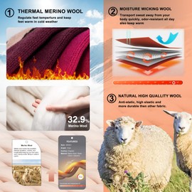 Muezna 2 Pairs Merino Wool Ski Socks Men Women Knee High Performance Thermal Socks for Winter Snow Snowboarding Outdoor Sports Hunting