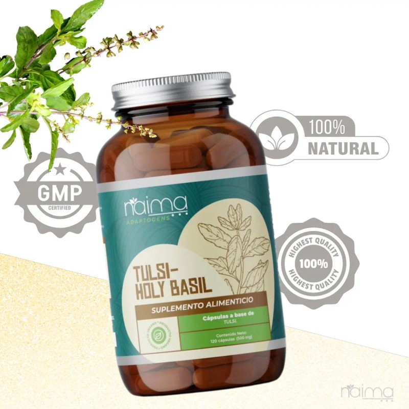 Tulsi Adaptógeno 120 Cápsulas Suplemento Natural Vegano