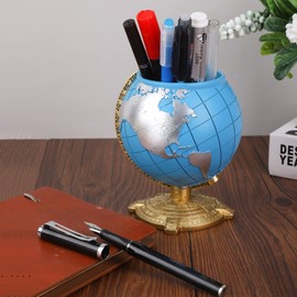 Amoysanli Globe Pen Holder Desk Decor Organizer Cute Cool Fun Vintage Pencil Cups Gifts for Teacher Kids Men Desk Accessories for Office Home School (Blue)
