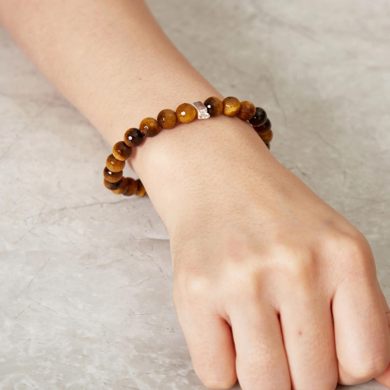 Philip Jones Faceted Tigers Eye Gemstone Charm Stretch Bracelet