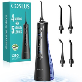 COSLUS C50 Irrigador Bucal Portátil para Dientes, 4 Modos y 5 Niveles | Profesional para Encías Sensibles, Brackets y Ortodoncia, Inalámbrico & Impermeable IPX7 para hogar y Viajes, Libre de BPA