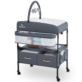 Portable Baby Changing Table with 2 Storage Baskets, BabyBond Foldable Changing Table Dresser Diaper Changing Table Height Adjustable Changing Station for Infant and Newborn(Grey)