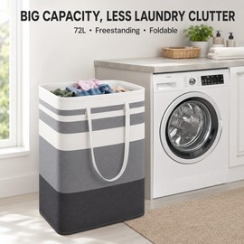 Large Foldable Waterproof Laundry Hamper with Extended Handles, Freestanding Canvas Clothes Basket Organizer for Laundry, Toys, Bedding and Home Storage