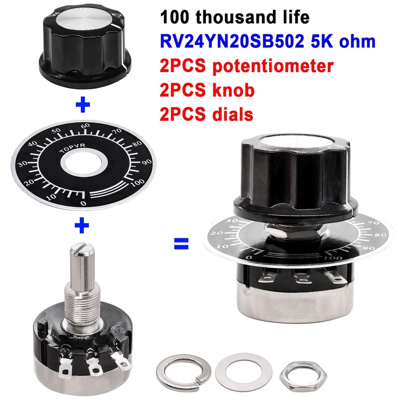 Taiss 2pcs RV24YN20S 5K Potentiometer Single Turn Carbon Film Rotary